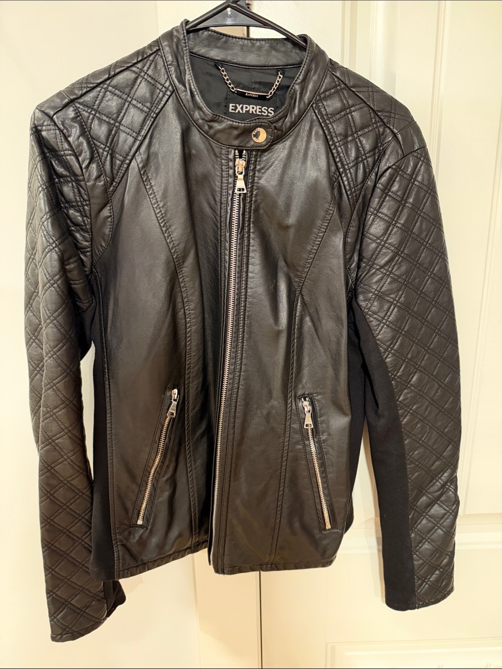 Express Black Quilted Leather Moto Jacket